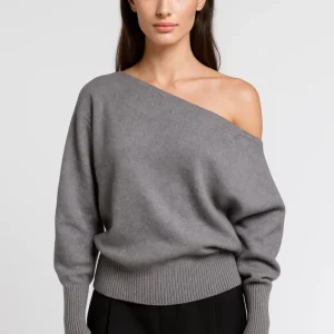 Asymmetrisk damtröja | Elegant off-the-shoulder-tröja | Lätt och moder