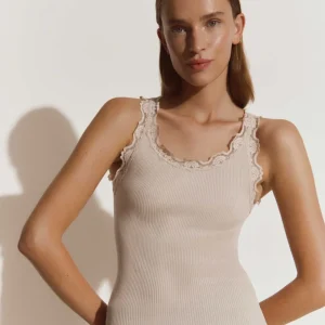Classic Silk Top With Lace - Rainy Day
