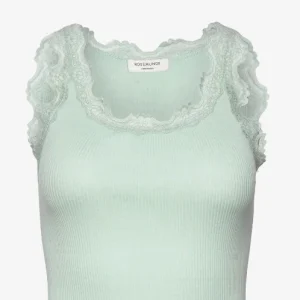 Classic Silk Top With Lace - Caribbean Sea